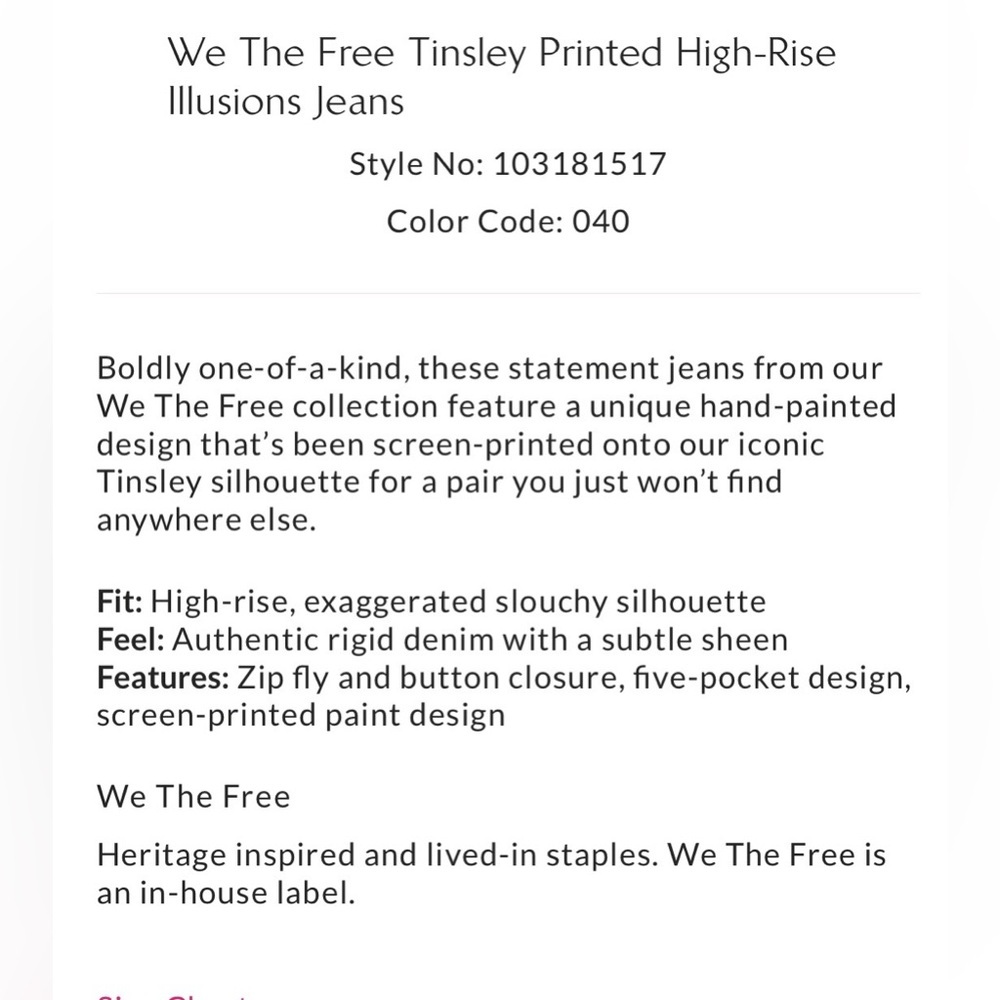 We The Free Tinsley Printed High-Rise Illusions Jeans Size 26 NWT - Picture 5 of 16